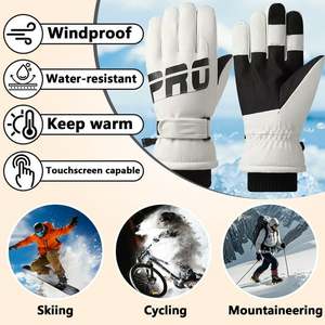 Guantes Térmicos de Algodón/Poliéster/Spandex, Largos hasta la Muñeca, Cierre a Prueba de Viento, Blancos Lisos, para Deportes de Invierno al Aire Libre, con Función Táctil - Product Image 3