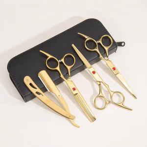 Ensemble de ciseaux de coiffure professionnels pour droitiers en acier inoxydable, finition dorée, légers, réutilisables, étui noir pour cheveux - Product Image 6