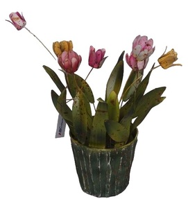 Pot de fleurs mural en métal moderne fait main, motif feuille verte longue multicolore, décoration artistique pour jardin et maison, produit phare - Product Image 1