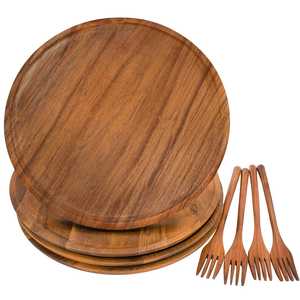 Planche de service ronde en bois d'acacia naturel, plateau de service alimentaire en bois, planche à charcuterie, plateau à fromage, assiette de dîner, cuisine - Product Image 1