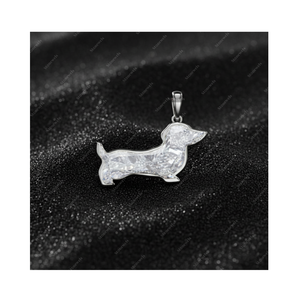 Pendentif et breloque en or fin 925 avec diamant de laboratoire certifié GIA IGI 5 carats DEF VVS VS, chien teckel, cadeau - Product Image 1