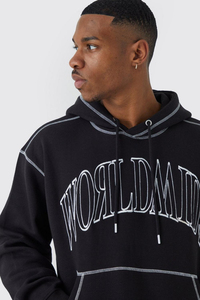 Custom Embroidery Zipper-Up Drop Shoulder Hoodies Contrast <b>Stitching</b> Oversized Thick Heavy Thermal Eco-Friendly Puff Printed Men - Product Image 3
