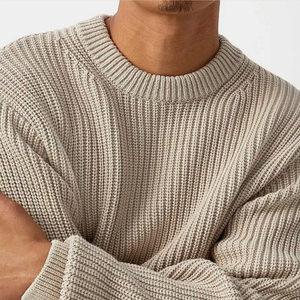 Suéter de punto para hombre, cuello redondo, color sólido, manga larga, suéter acrílico suave y cálido para otoño, corte regular - Product Image 6