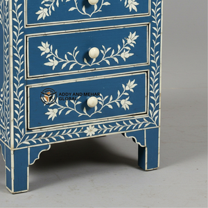 โต๊ะข้างเตียง 2 ลิ้นชัก งานแฮนด์เมด ลายดอกไม้ ตกแต่งด้วยกระดูกสีน้ำเงิน เป็นมิตรกับสิ่งแวดล้อม สำหรับตกแต่งห้องนั่งเล่นอย่างหรูหรา - Product Image 5