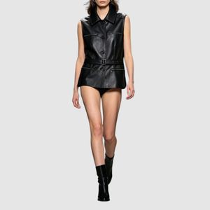 Chaleco de Cuero Genuino para Mujer al por Mayor, con Cinturón, Cuello Solapa, Sin Mangas, Botones ODM, Logotipo, Estilo Urbano - Product Image 6