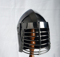Casco Medieval Bascinet Armadura con Bargirl Helm Recreación Medieval Casco Barbuta Armadura Traje Plateado 18Ga Acero