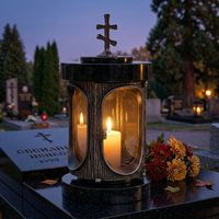 Lanterne de cimetière extérieure étanche en métal et granit pour tombes – Vente en gros