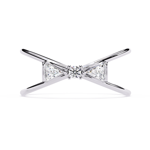 Bague en or blanc pour femme avec diamants naturels taille brillant rond et taille triangle, certifiée GIA, style minimaliste pour fiançailles - Product Image 1