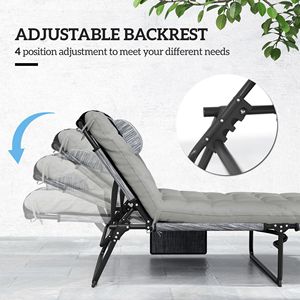 Sdraio Pieghevole Grigia con Schienale Reclinabile a 4 Livelli, Cuscino in Tessuto a Rete Traspirante e Poggiatesta per Esterni e Piscina, Realizzata in PE e Ferro - Product Image 4
