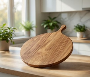 Planche à découper ronde en bois pour pizza, durable, non toxique, passe au lave-vaisselle, planche à découper de cuisine pour servir et préparer les aliments - Product Image 1