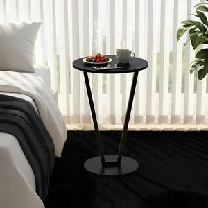 Table d'appoint ronde moderne en métal, table de chevet de luxe pour salon, chambre, balcon, petite table basse design, table de bar noire - Product Image 5