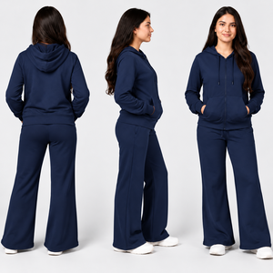Conjunto Deportivo Casual de Dos Piezas para Mujer al por Mayor: Sudadera con Cremallera y Pantalones Anchos Acampanados - Product Image 3