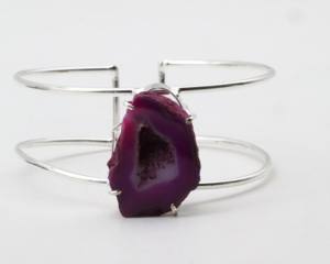 Bracelets ajustables en pierre Druzy naturelle avec argent allemand |   Bracelet manchette artisanal en pierre gemme Druzy |   Bijoux de mode pour femmes - Product Image 2