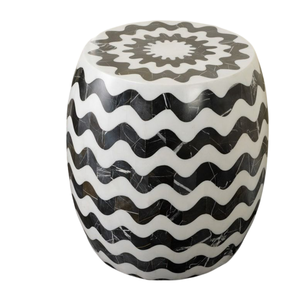 Taburete Artesanal con Incrustaciones de Hueso, Patrón de Panal, Mesa Auxiliar de Resina Azul, Otomana Redonda Moderna de Lujo para Sala de Estar - Product Image 6