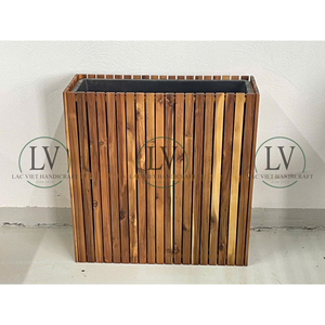 Pot de fleurs en bois d'acacia de qualité supérieure en gros avec doublure en plastique, jardinière décorative en bois massif naturel du Vietnam - Product Image 6