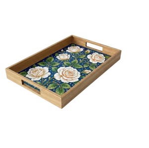 Handmade Floral Printed Wooden Serving Tray with Handles Large <b>Decorative</b> Wood Platter Home Decor Eco-Friendly <b>Kitchen</b> Gift <b>Item</b> - Product Image 6