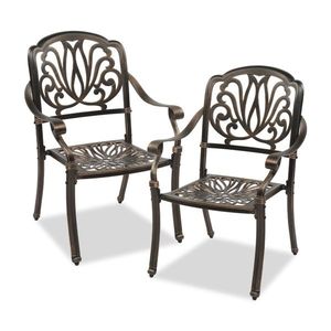 Set 2 Cast Aluminum Patio Dining <b>Chairs</b> Armrests <b>Stackable</b> Outdoor Bistro <b>Chairs</b> for Balcony Backyard <b>Garden</b> Deck Antigue Style - Product Image 2