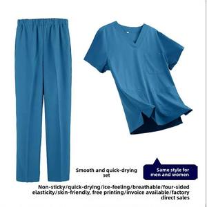 Unisex V-Neck Scrub Set Purple Short Sleeve <b>Top</b> Pockets Elastic Waist Pants Hospital Uniforms Cotton Polyester Woven GLOWING - Product Image 2