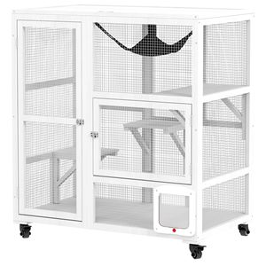 Cuccia Moderna Bianca per Gatti da 39 Pollici, Grande Recinto Interno con Tetto Apribile e Ruote per Allevamento, Ideale per Hotel - Product Image 1