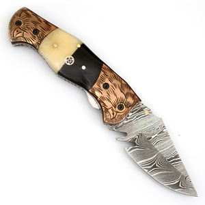 Couteau de survie pliant de camping Damas sur mesure de qualité supérieure 2026 avec manche en corne et os, couteaux pliants avec étui en cuir - Product Image 6