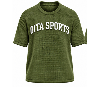 Camiseta de Punto Verde Oliva para Hombre, Manga Corta, Cuello Redondo, Texturizada, Informal, Personalizada, Estampada, Ropa Urbana, Moda de Verano, Venta al Por Mayor - Product Image 1