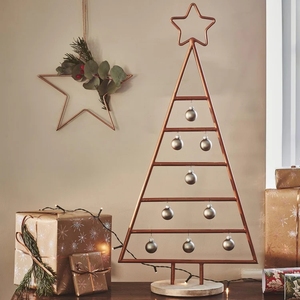 Support décoratif en fil de fer pour sapin de Noël - Support triangulaire pour boules de Noël avec étoile en sommet pour centres de table et cheminées - Product Image 1