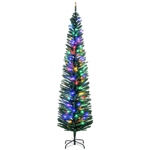 Albero di Natale Artificiale Sottile da 2,1 m con Luci LED Colorate e Base in Acciaio per Decorazioni Interne - Product Image 1