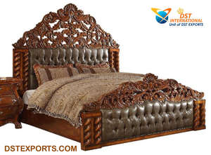 Lit capitonné de style couronne royale de luxe, style baroque royal italien, lits sculptés à la main, lits classiques de taille king pour la chambre à coucher, New York - Product Image 4