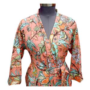 Kimono de Algodón Hecho a Mano con Estampado Digital, Manga Larga, Multicolor, Cuello en V, Cierre con Cinturón, Secado Rápido y Transpirable para Mujer - Product Image 6