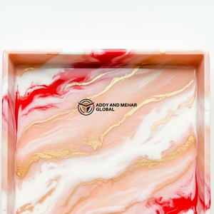 Orange Pink Marble Resin <b>Tray</b> with <b>Gold</b> Rim | Luxury Oval <b>Serving</b> <b>Tray</b> - Product Image 3