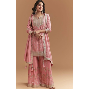 Traje Sharara Rosa Bordado para Mujer con Dupatta – Conjunto Étnico Premium para Bodas y Fiestas - Product Image 2