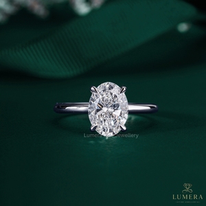 แหวนเพชรทรงรีเพาะเลี้ยงในห้องปฏิบัติการแบบเดี่ยว แหวนหมั้นทองคำขาว 14K 18K ชุบแพลตตินั่ม แบบ 4 กรงเล็บ สำหรับผู้หญิง - Product Image 1