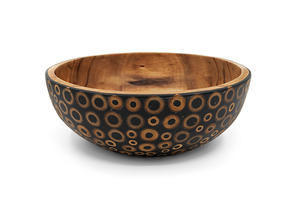 Tazón de Madera de Acacia Suar con Incrustaciones de Bambú Negro, Hecho a Mano, Ecológico, Apto para Alimentos, Tazón para Servir de Bali - Product Image 4
