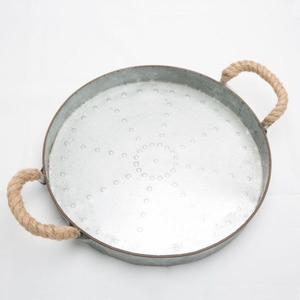 Modern Galvanized Metal Commercial Grade Dishwasher Safe Eco-Friendly Serving Tray Jute Rope Handles Solid Design Home <b>Kitchen</b> - Product Image 2