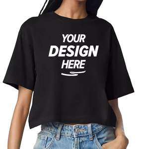 เสื้อครอปท็อปสีขาวลายพิมพ์ตามสั่งสำหรับผู้หญิง ทรงหลวมไหล่ตก พิมพ์ลายทั่วตัว แบบจำลองเสื้อยืดครอปเปล่า - Product Image 4