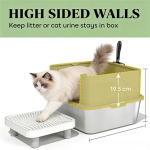 Bac à litière pour chat en acier inoxydable, poubelle pour animaux avec accessoire de design haut de gamme pour l'hygiène féline - Product Image 3