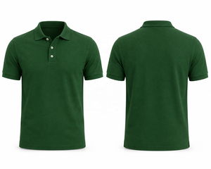 Chemise Formelle Homme Verte 100% Coton Tricotée Unie avec Logo Avant Manches Courtes Boutonnée Col Golf Uniforme Séchage Rapide - Product Image 2