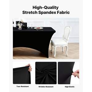 Paquete de 6 Manteles Rectangulares Negros de Spandex de 6 Pies, Protector de Mesa Lavable, Resistente a las Arrugas, Fundas Elásticas para Eventos, Cócteles y Banquetes - Product Image 3