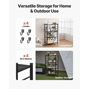 Scaffale Pieghevole a 4 Ripiani 66x33x117 cm con 5 Ruote, Unità di Stoccaggio in Metallo Senza Montaggio, Organizzatore per Alimenti - Product Image 6