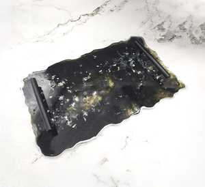 Agate Inspired Resin Tray Black & <b>Silver</b> Flakes Decorative Charcuterie Board - Product Image 2