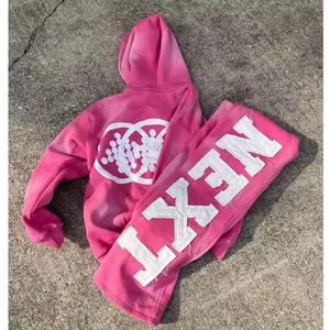 Conjunto de Sudadera con Capucha y Pantalones Deportivos Personalizados, 100% Algodón, Gruesos, Desgastados, Lavados con Ácido, Corte Holgado, con Cierre de Cremallera - Product Image 2