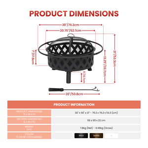 Outdoor Wood Burning Fire Pit Round Decorative <b>Firepit</b> with Spark Screen Backyard Patio Garden FP001 - Product Image 2