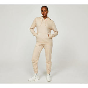 Custom Women Beige Tracksuit <b>Set</b> Hoodie <b>Jogger</b> Pants <b>Matching</b> Casual Sportswear Two Piece Athletic Outfit - Product Image 1