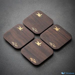 Luxury Square Wood Coaster Wholesale Custom Gold Inlay Walnut Wooden Cup <b>Mat</b> Heat Resistant Table Placemat For Hotel Bar Coaster - Product Image 1