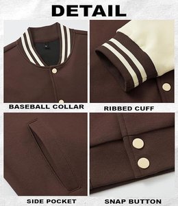 Veste universitaire pour homme en marron et crème avec bordure à rayures blanches, coupe classique, en polyester et coton, col rabattu - Product Image 5