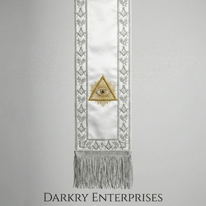 Écharpe maçonnique OES en soie blanche, Ornement de l'Ordre de l'Étoile d'Orient, Broderie à la main en fil d'or, Bordure étoile argentée, Franges de regalia personnalisées - Product Image 5