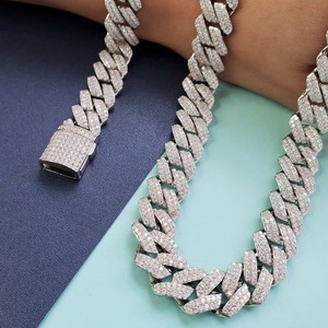 Trendy Unisex Luxury White <b>Gold</b> Cuban Link Chain VVS Studded Round Cut Diamond <b>Tester</b> Check Moissanite for Wedding - Product Image 5