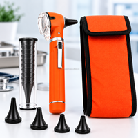 Otoscope à fibre optique orange portable, loupe d'oreille, étui de rangement, embouts auriculaires jetables, outil d'examen médical