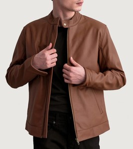 Vestes en cuir décontractées pour hommes, nouvelle collection, prix abordable, col montant, fermeture éclair sur le devant, couleurs personnalisables, imperméables, écologiques - Product Image 3