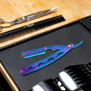 Navaja de afeitar profesional de doble filo con soporte para el dedo, plegable, para barba, cejas y bigote, diseño para barba - Product Image 3